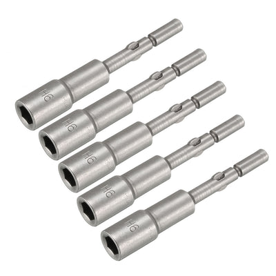 uxcell Uxcell 5pcs Nut Setter,6mm Hex Socket Round Shank Cr-V Non-Magnetic,2.56" Length