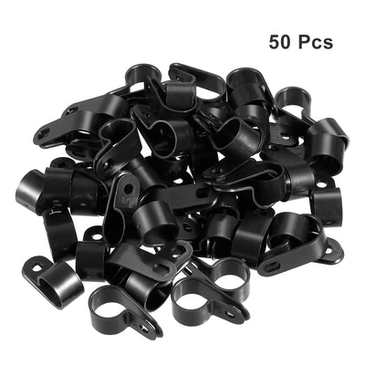 Harfington Uxcell 50pcs Nylon R-type Cable Clamp Organizer Cord Clips for Wire Management 15.8mm CC-4