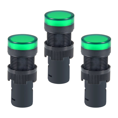 Harfington Uxcell Indicator Lights AC 380V Pilot Light Green LED, Flush Panel Mount 5/8" 16mm 3Pcs