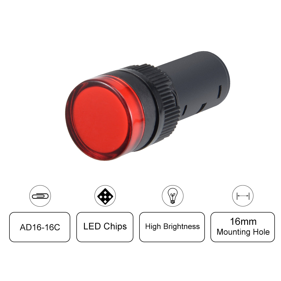 uxcell Uxcell 5stk. Kontrolllampe AC/DC 24V Anzeige, Faches Paneel 5/8" 16mm Licht Rot