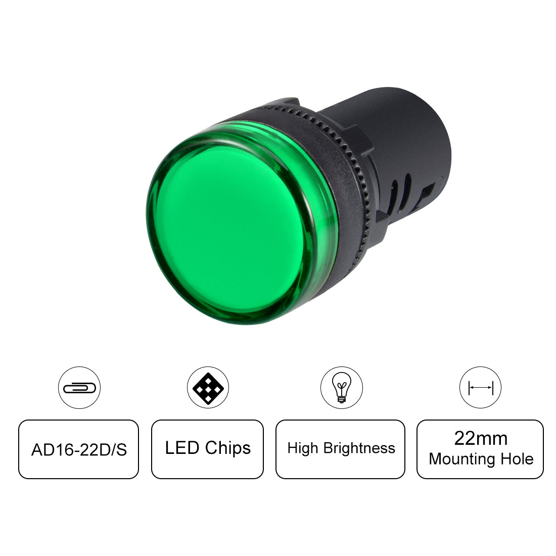 uxcell Uxcell Indicator Lights AC 380V, Green LED, Flush Panel Mount 7/8" 22mm, 4Pcs