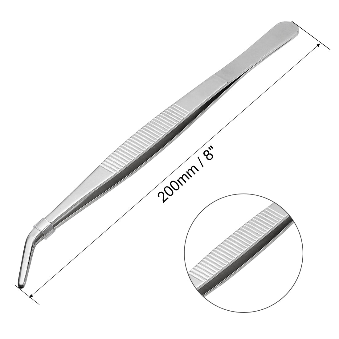 uxcell Uxcell 8-Inch Stainless Steel Tweezers with Curved Serrated Tip