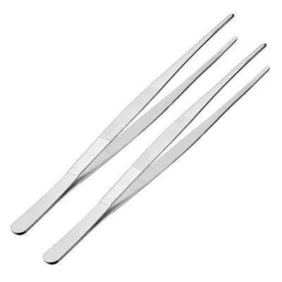 Harfington Uxcell 2 Pcs 12-Inch Stainless Steel Straight Blunt Tweezers with Serrated Tip