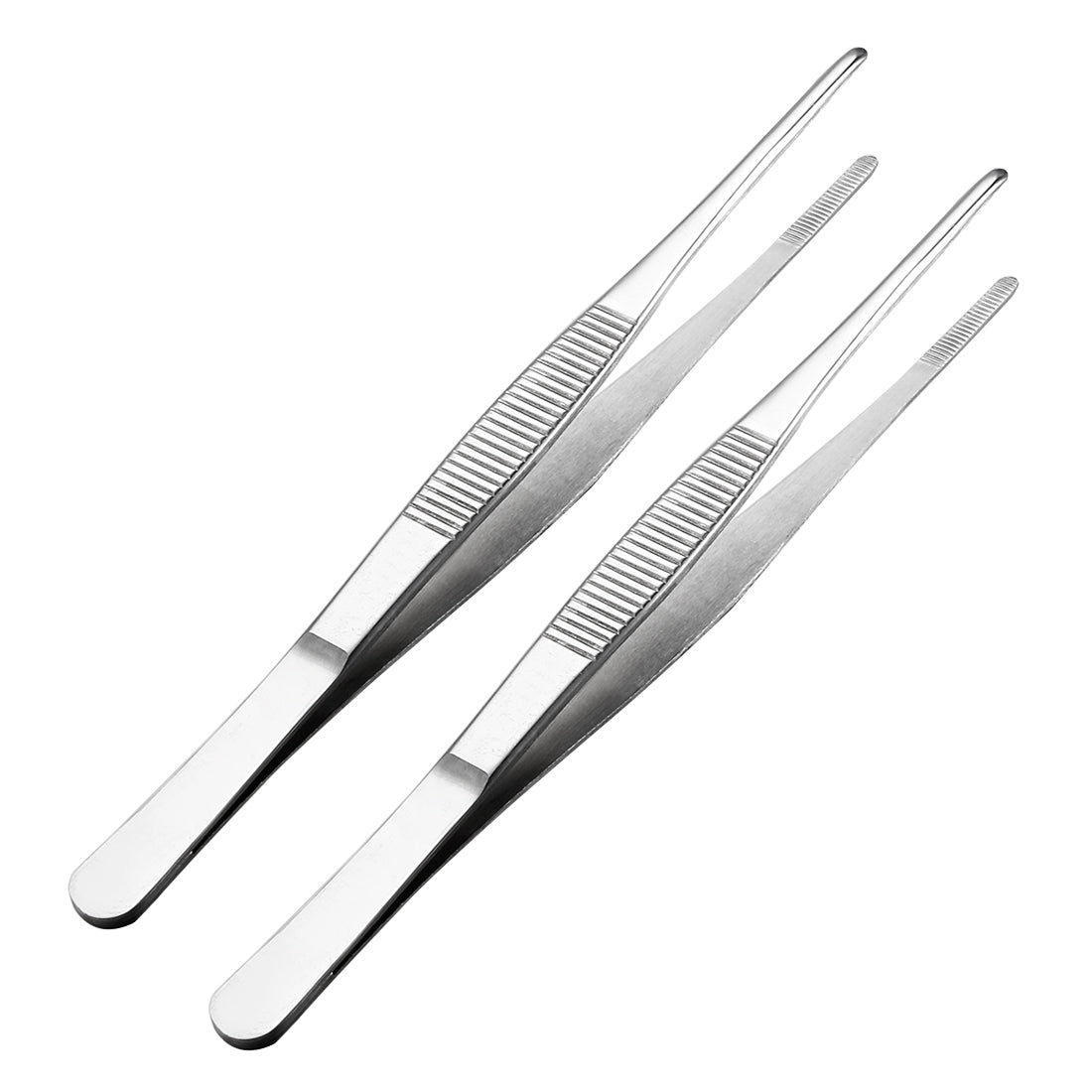 uxcell Uxcell 2 Pcs Stainless Steel Straight Blunt Tweezers with Serrated Tip,7-Inch Length