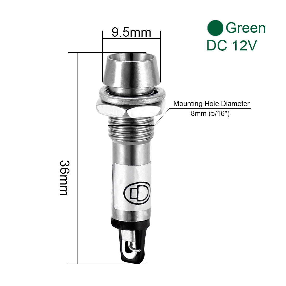 uxcell Uxcell Indicator Light DC 12V, Metal Shell Panel Mount 5/16" 8mm 6Pcs