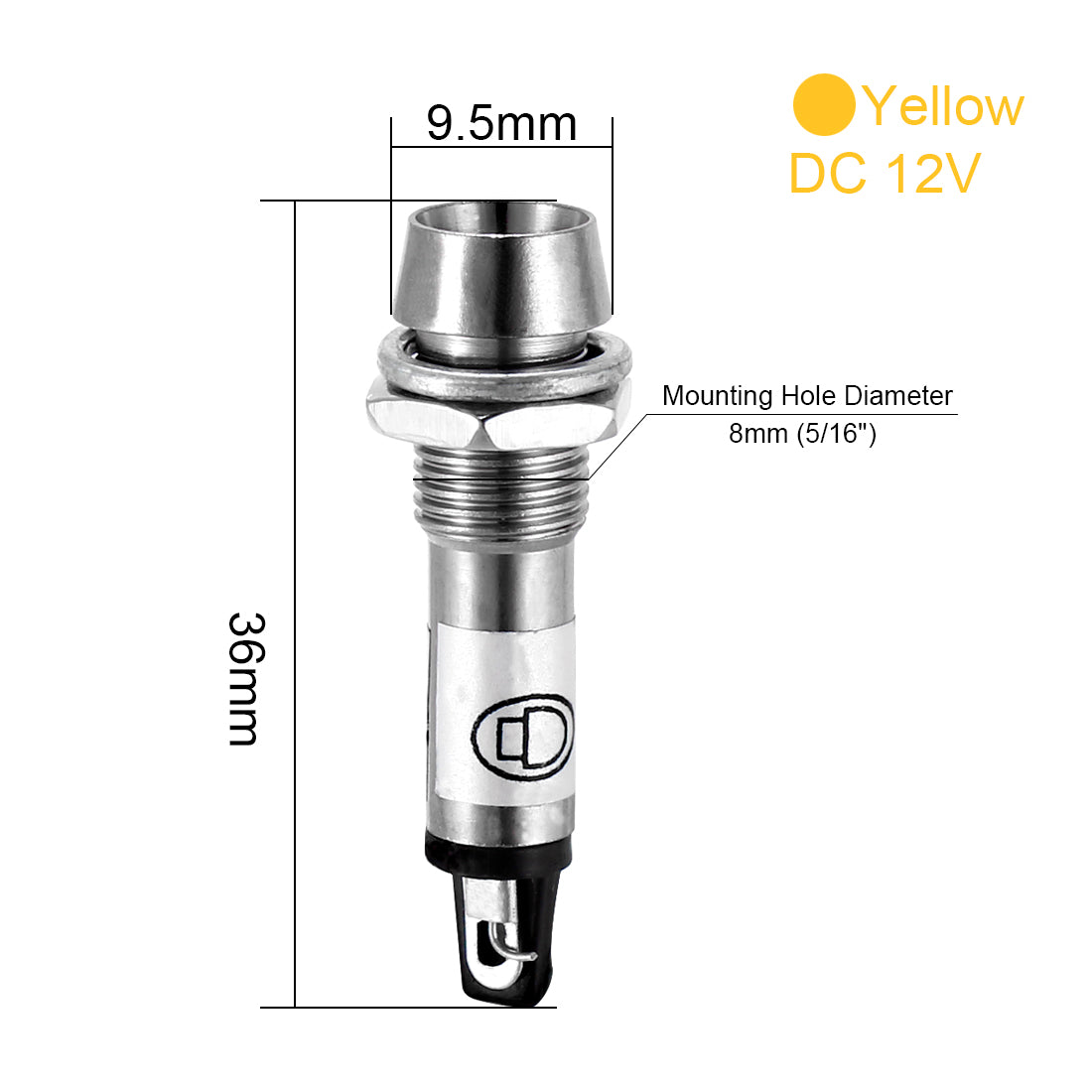 uxcell Uxcell Indicator Light DC 12V, Metal Shell Panel Mount 5/16" 8mm 6Pcs