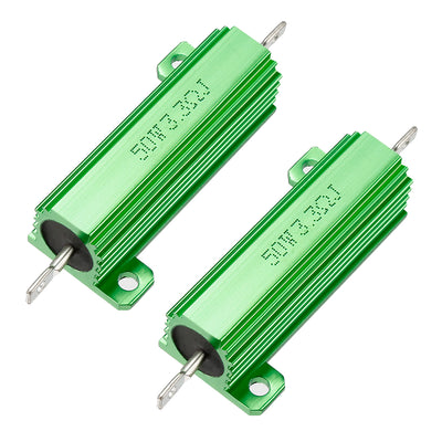 uxcell Uxcell 50W 3.3 Ohm 5% Aluminum Housing Resistor Screw  Chassis Mounted Aluminum Case Wirewound Resistor Load Resistors Green 2 pcs