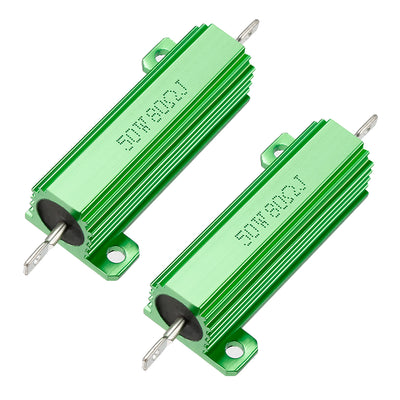 Harfington Uxcell 50W 80 Ohm 5% Aluminum Housing Resistor Screw  Chassis Mounted Aluminum Case Wirewound Resistor Load Resistors Green 2 pcs