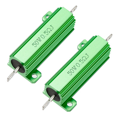 uxcell Uxcell 50W 0.5 Ohm 5% Aluminum Housing Resistor Screw  Chassis Mounted Aluminum Case Wirewound Resistor Load Resistors Green 2 pcs