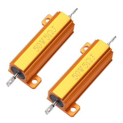 Harfington Uxcell 50W 5 Ohm 5% Aluminum Housing Resistor Screw  Chassis Mounted Aluminum Case Wirewound Resistor Load Resistors Gold Tone 2pcs