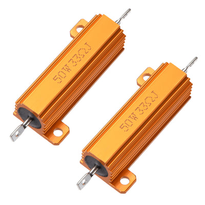 uxcell Uxcell 50W 33 Ohm 5% Aluminum Housing Resistor Screw  Chassis Mounted Aluminum Case Wirewound Resistor Load Resistors Gold Tone 2pcs