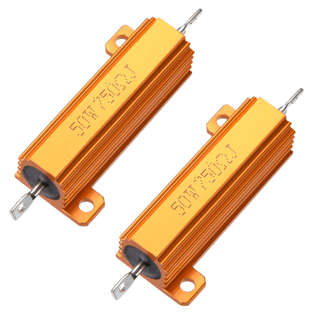 uxcell Uxcell 50W 750 Ohm 5% Aluminum Housing Resistor Screw  Chassis Mounted Aluminum Case Wirewound Resistor Load Resistors Gold Tone 2pcs