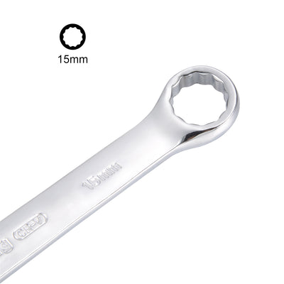 Harfington Uxcell Metric 15mm 12-Point Box Open End Combination Wrench Chrome Finish, Cr-V