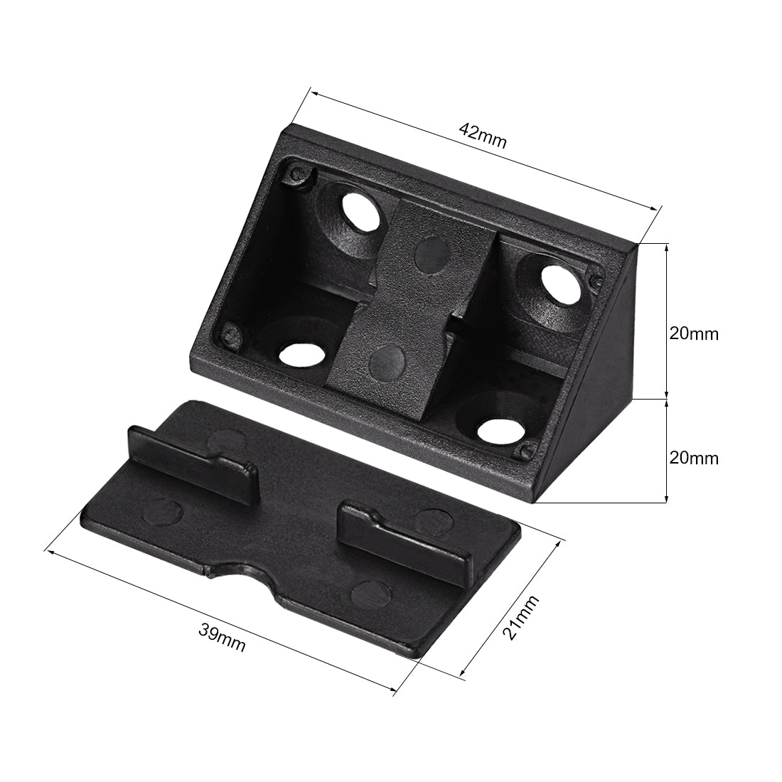 uxcell Uxcell Shelf Door 42mmx20mmx20mm 4 Holes Plastic Corner Braces Angle Brackets Black 20 Pcs