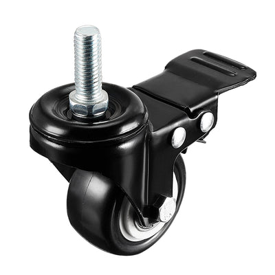 Harfington Uxcell 1.5 Inch Swivel Caster Wheels PU 360 Degree Threaded Stem Caster Wheel with Brake, M8 x 25mm, 110lb Capacity