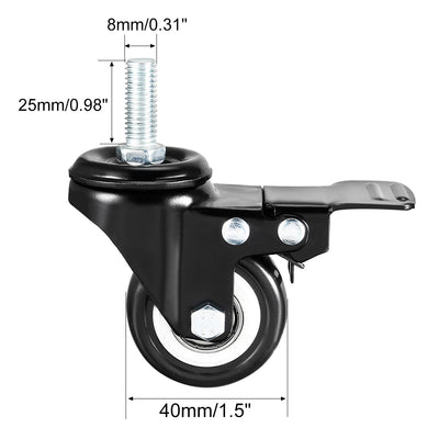 Harfington Uxcell 1.5 Inch Swivel Caster Wheels PU 360 Degree Threaded Stem Caster Wheel with Brake, M8 x 25mm, 110lb Capacity