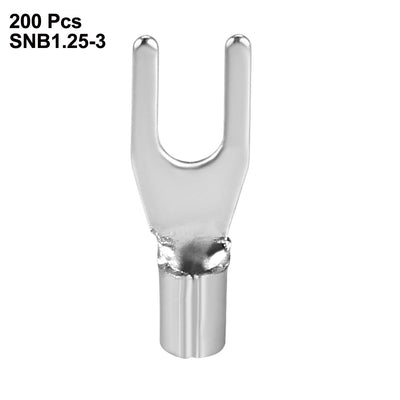 Harfington Uxcell 200x Fork Type Copper Non-Insulated Spade Terminals SNB1.25-3, 22-16 Wire Size, #4 Stud Size