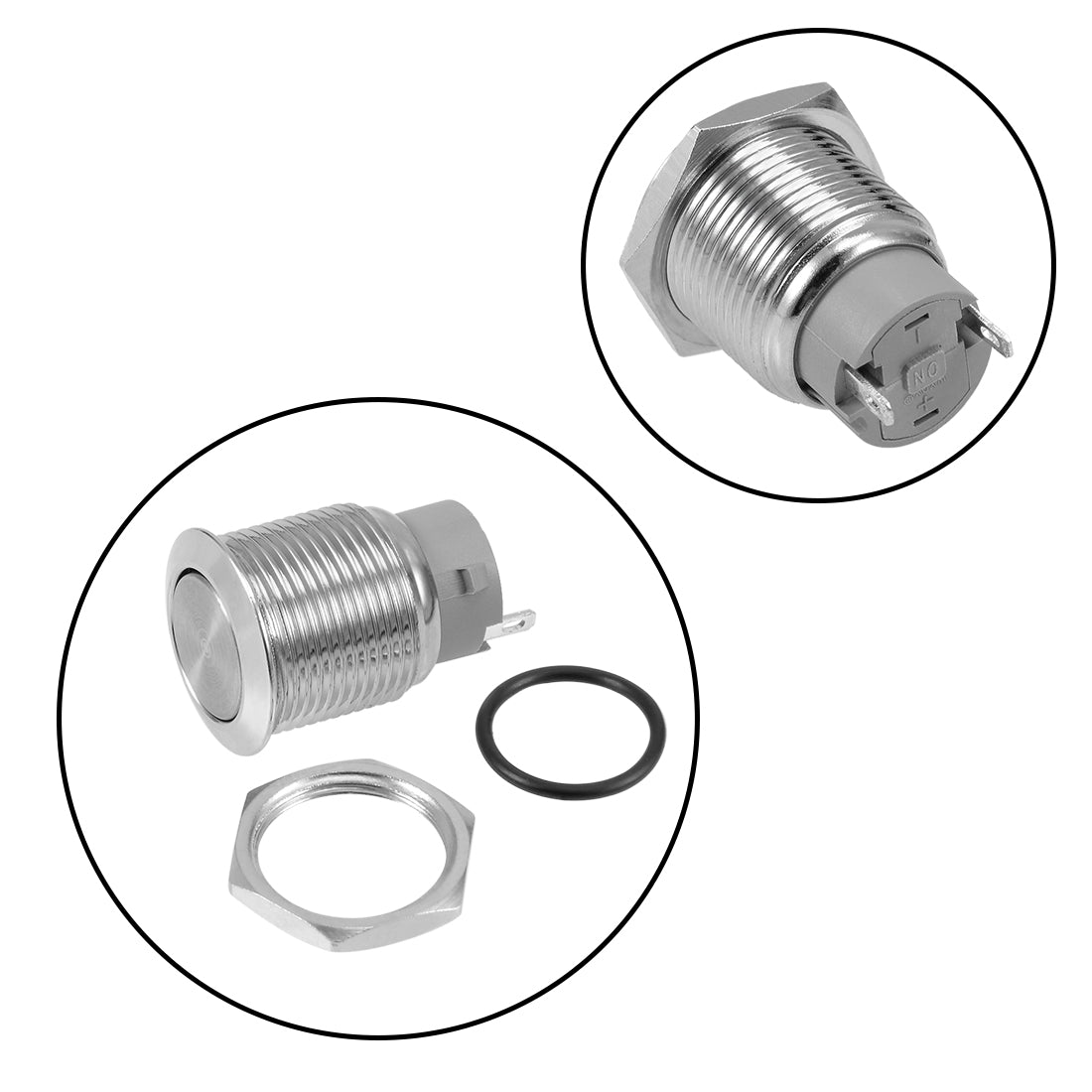 uxcell Uxcell Momentary Metal Push Button Switch 16mm Mounting Dia 2A SPST 1NO 2 Terminals