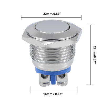 Harfington Uxcell Momentary Stainless Steel Push Button Switch 16mm Mounting Dia 5A 2 Screws