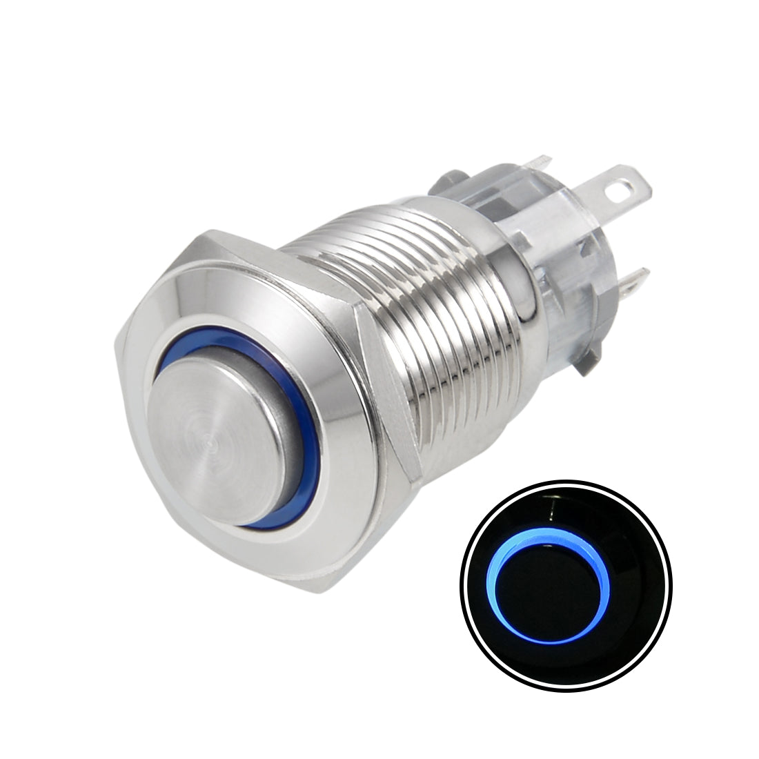 uxcell Uxcell Momentary Metal Push Button Switch 16mm Mounting Dia 1NO 1NC 12V Blue LED Light High Flat