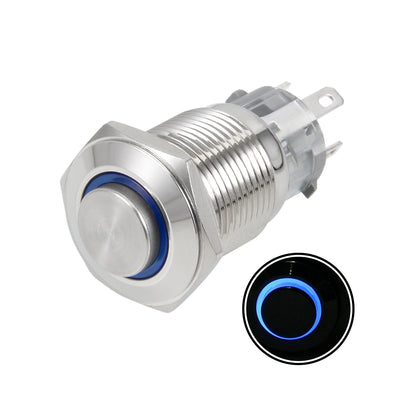 Harfington Uxcell Momentary Metal Push Button Switch 16mm Mounting Dia 1NO 1NC 12V Blue LED Light High Flat