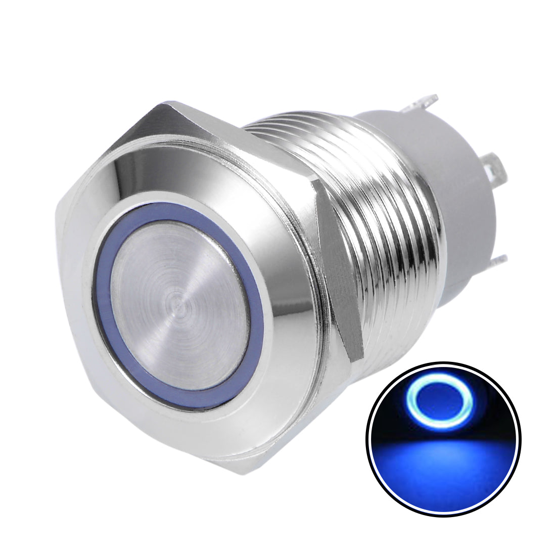 uxcell Uxcell Momentary Push Button Switch 16mm Mounting Dia 5A 1NO with 3V Blue LED Light