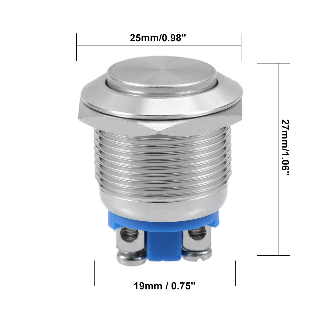 uxcell Uxcell Momentary Stainless Steel Push Button Switch 19mm Mounting Dia 5A 2 Screw Terminals