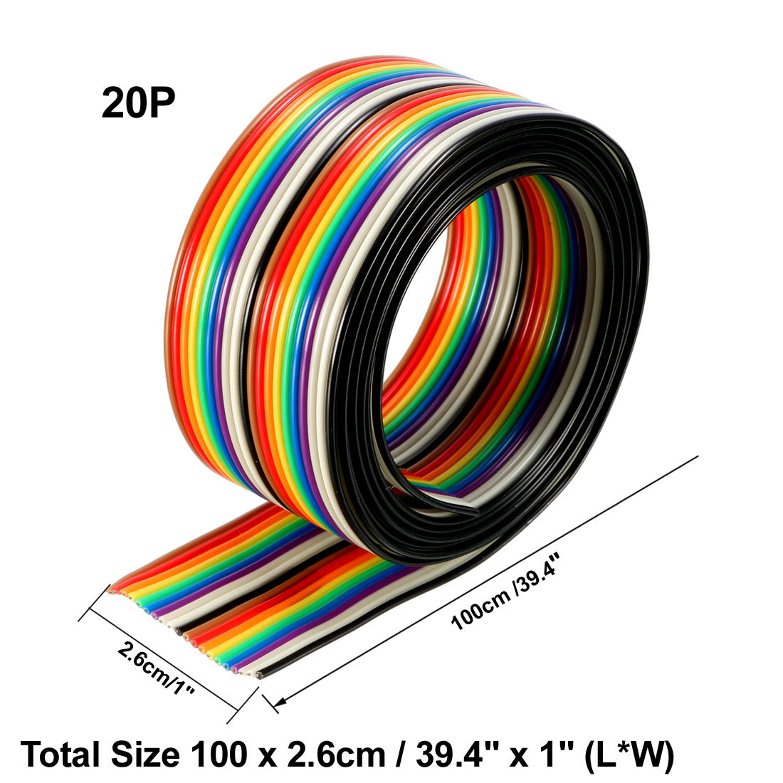 uxcell Uxcell Flat Ribbon Cable 20P Rainbow IDC Wire 1.27mm Pitch 1 Meter Long