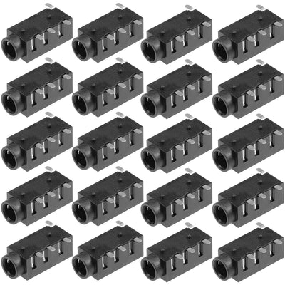 uxcell Uxcell 20Pcs PCB Mount 3.5mm 4 Pin Socket Headphone Stereo Jack Audio Video Connector Black PJ320D