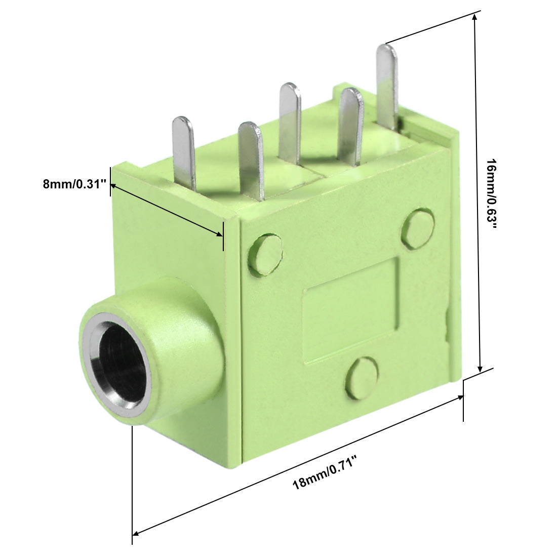 uxcell Uxcell 15Pcs PCB Mount 3.5mm 5 Pin Socket Headphone Stereo Jack Audio Video Connector Green PJ325