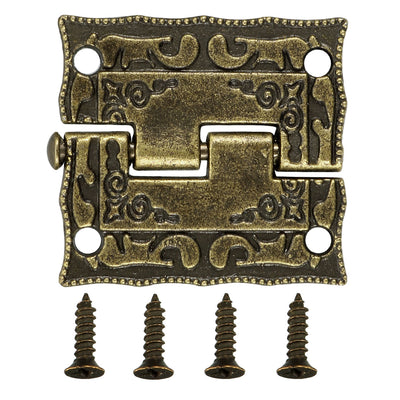 Harfington Uxcell 1.02" Antique Bronze Hinges Retro Carved Hinge Replacement with Screws 4pcs