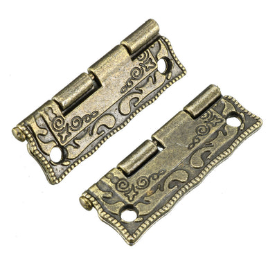 Harfington Uxcell 1.4" Antique Bronze Hinges Retro Carved Hinge Replacement with Screws 2pcs