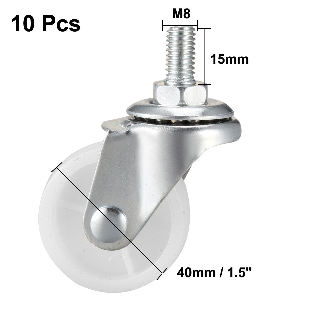 uxcell Uxcell 1.5 Inch Swivel Caster Wheels PP 360 Degree Threaded Stem Caster Wheel M8 x 15mm 44lb Capacity 10 Pcs