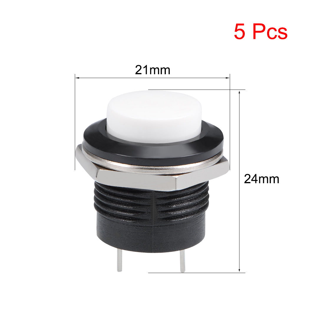 uxcell Uxcell 5Pcs,16mm White Momentary Push Button Switch Round Raised Button R13-507 SPST 1 NO