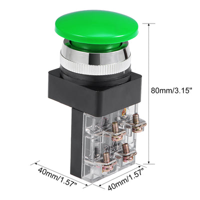 Harfington Uxcell 2Pcs 30mm Mounting Hole Momentary Push Button Switch Green DPST Mushroom Head