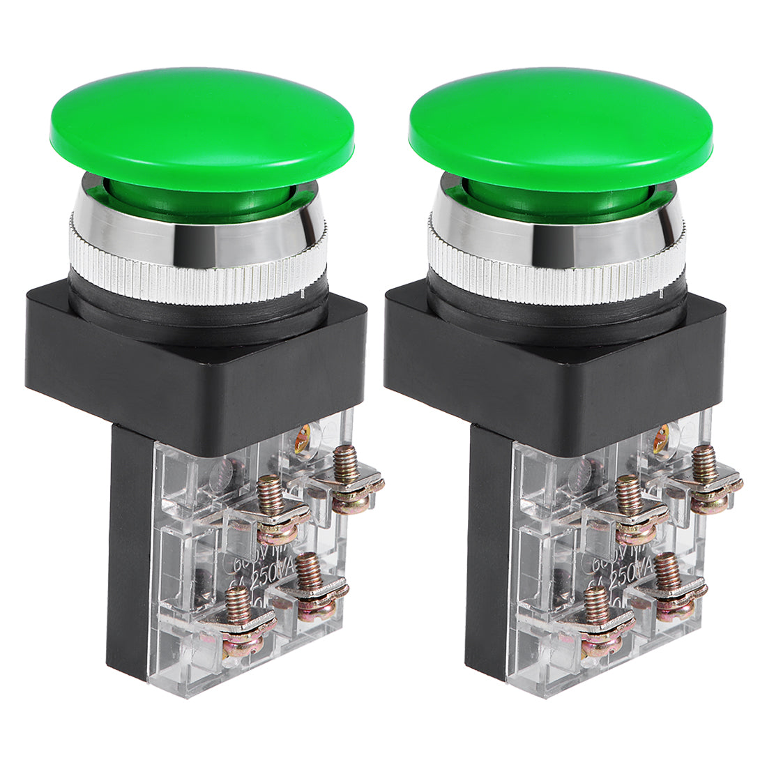 uxcell Uxcell 2Pcs 30mm Mounting Hole Momentary Push Button Switch Green DPST Mushroom Head