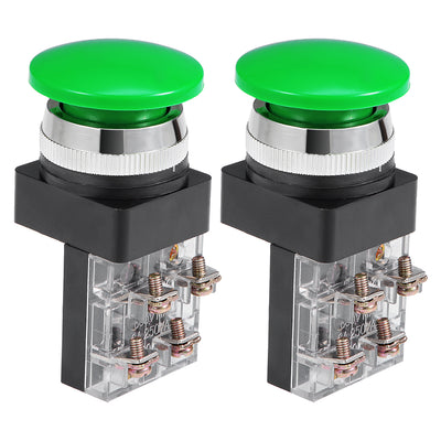 Harfington Uxcell 2Pcs 30mm Mounting Hole Momentary Push Button Switch Green DPST Mushroom Head