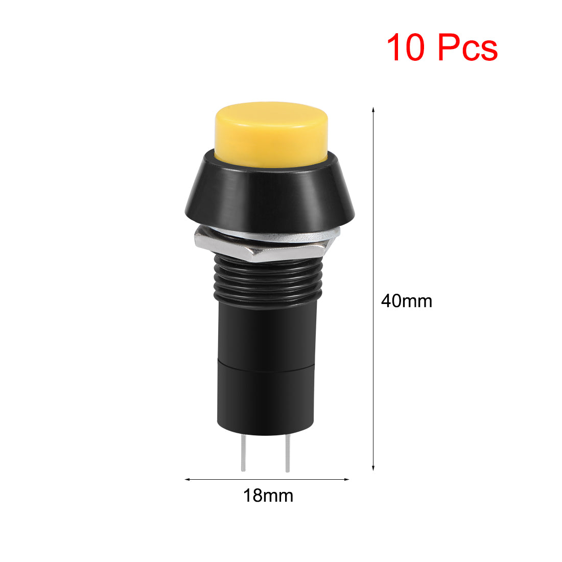 uxcell Uxcell 10Pcs,12mm Latching Push Button Switch Yellow Self-Locking Round Button SPST NO