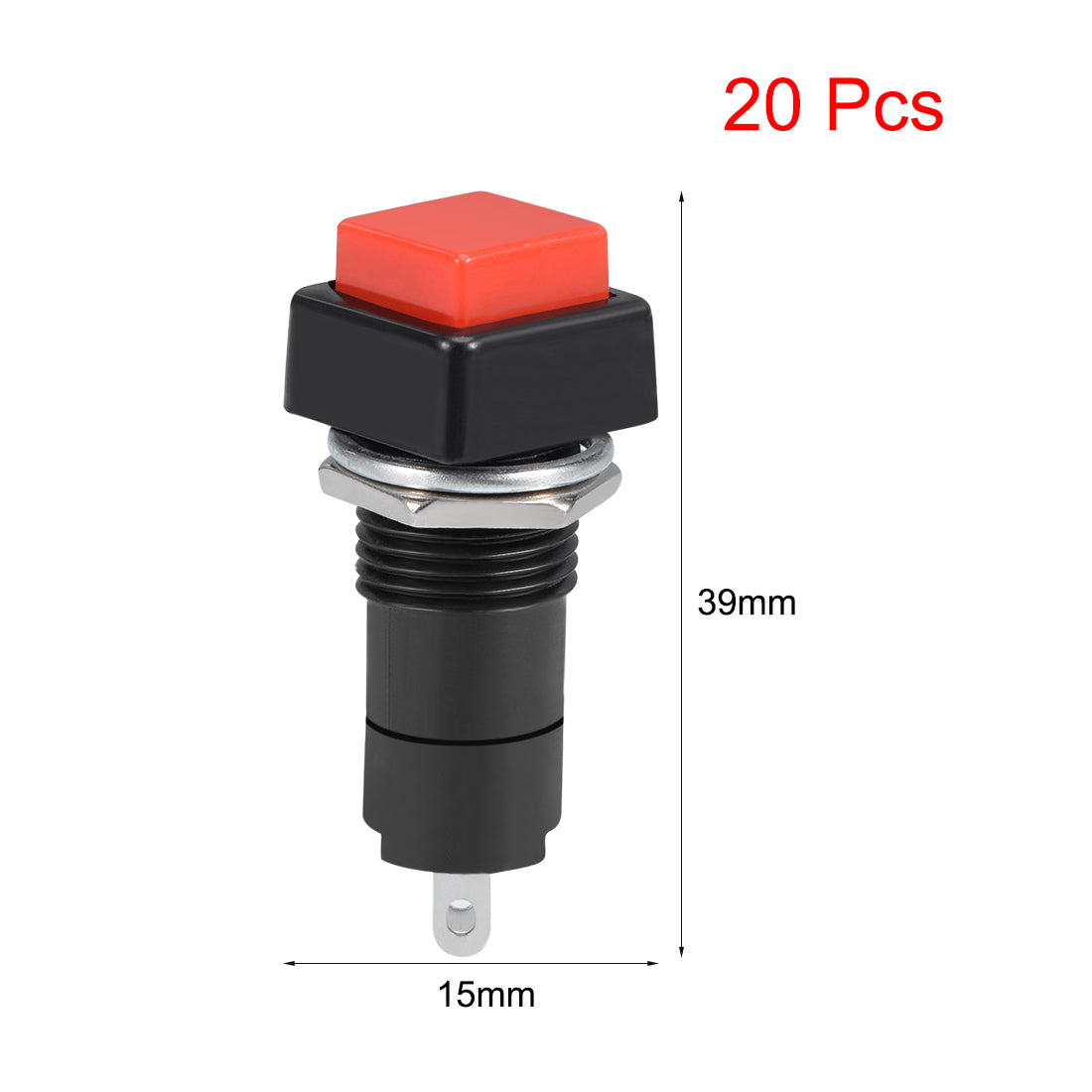 uxcell Uxcell 20Pcs,12mm Latching Push Button Switch Red Self-Locking Latching Square Button SPST NO