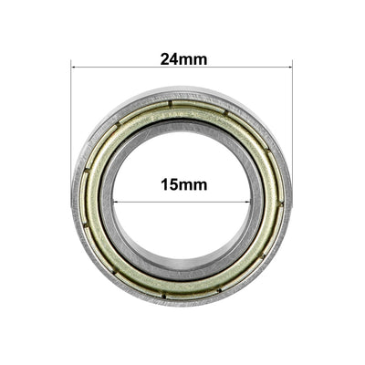 Harfington Uxcell Deep Groove Ball Bearing 6802ZZ Double Shield, 15mm x 24mm x 5mm Carbon Steel Bearings 2Pcs