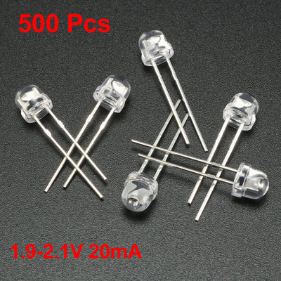 Harfington Uxcell 500pcs 5mm Red LED Diode Lights Clear Straw Hat Transparent 1.9-2.1V 20mA Super Bright Lighting Bulb Lamps Electronic Component Light Emitting Diodes