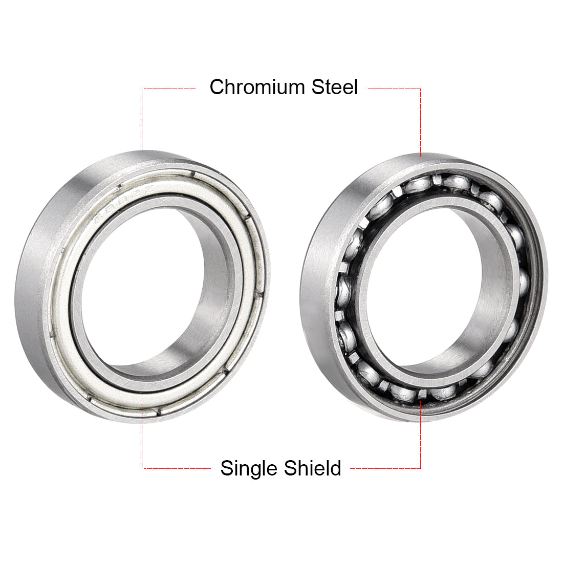 uxcell Uxcell Deep Groove Ball Bearing Thin Section Single Shielded Chrome Steel