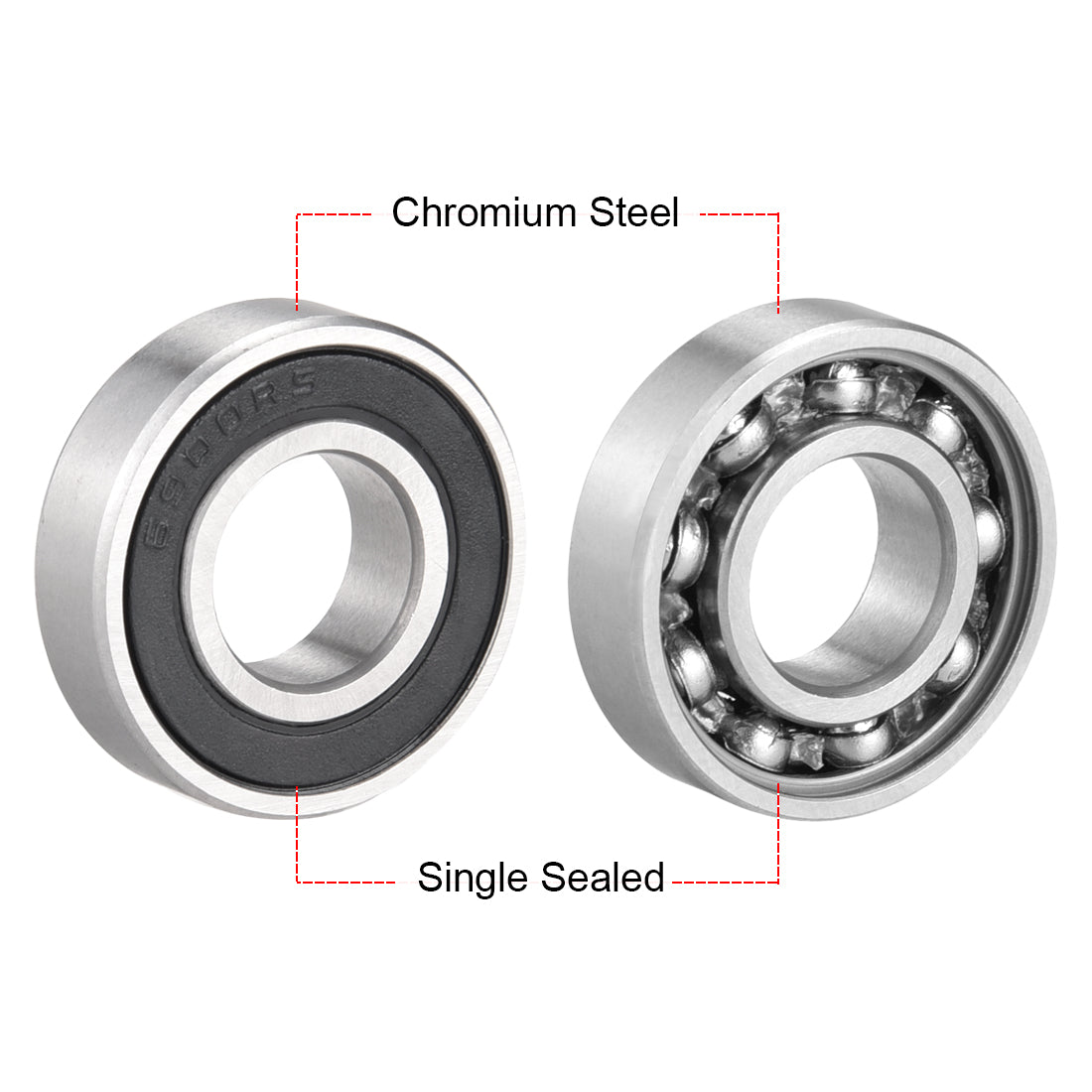 uxcell Uxcell Deep Groove Ball Bearings Metric Single Sealed Chrome Steel ABEC1 Z2