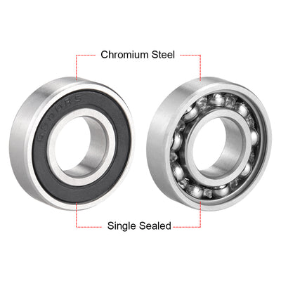 Harfington Uxcell Deep Groove Ball Bearings Metric Single Sealed Chrome Steel ABEC1 Z2