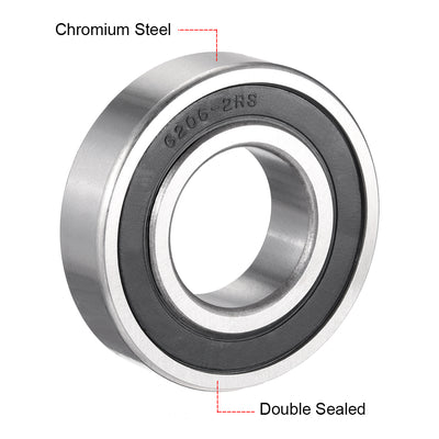 Harfington Uxcell Deep Groove Ball Bearings Metric Double Sealed Chrome Steel ABEC1 Z2 Level