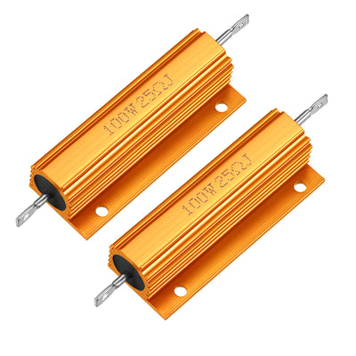 uxcell Uxcell 2Pcs Aluminum Case Resistor 100W 25Ohm Wirewound Yellow for LED Replacement Converter