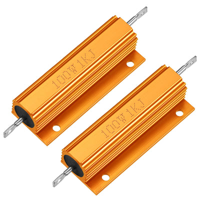 uxcell Uxcell 2pcs Aluminum Case Resistor 100W 1k Ohm Wirewound Gold for LED Replacement Converter 100W 1k RJ