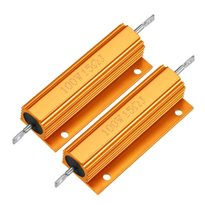 uxcell Uxcell 2Pcs Aluminum Case Resistor 100W 15Ohm Wirewound Yellow for LED Replacement Converter