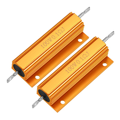 uxcell Uxcell 2Pcs Aluminum Case Resistor 100W 0.1 R Wirewound Yellow for LED Replacement Converter