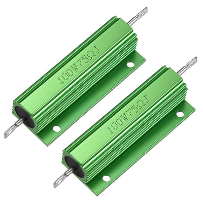 uxcell Uxcell 2 Pcs Aluminum Case Resistor 100W 75 Ohm Wirewound Green for LED Replacement Converter 100W 75RJ